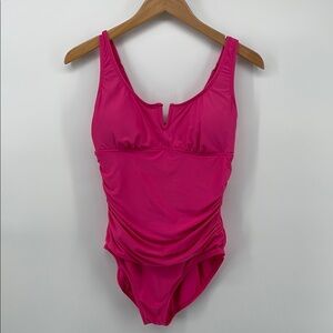 Anne Cole Ruched One Piece in Hot Pink M A14